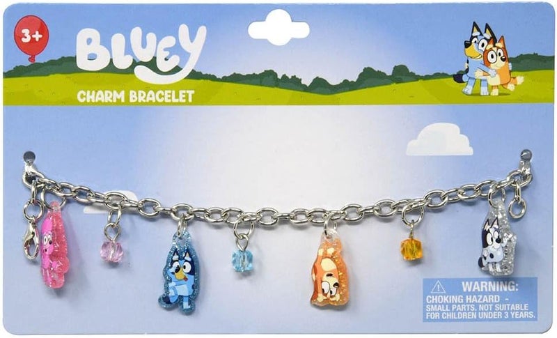 Bluey and Friends 7" Charm Bracelet With 4 Glitter Charms and 3 Beads